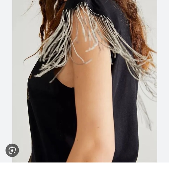 Free People NWOT Vintage Souls Tiger metal fringe T Shirt 🐯 - Picture 3 of 5